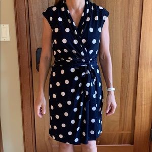 Blue & white polkadot dress. Fully lined